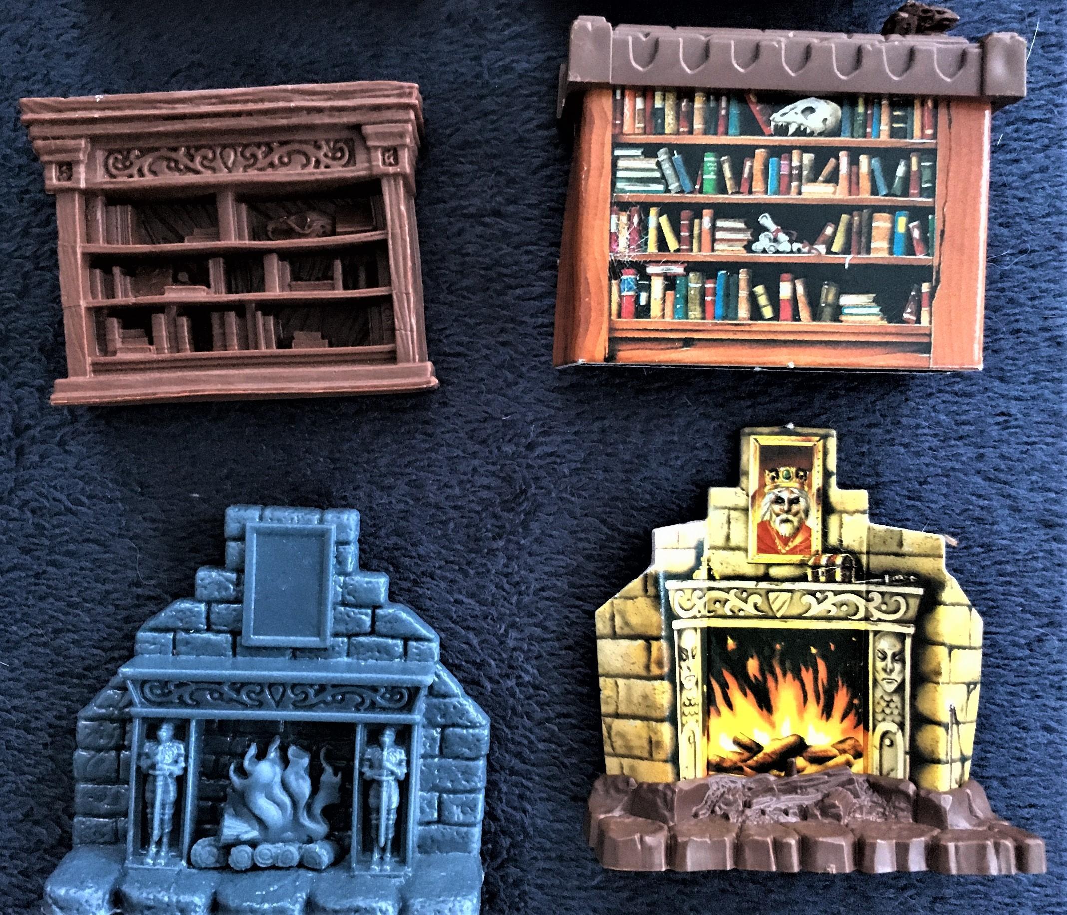Hero Quest Vergleich - Bücherregal und Kamin